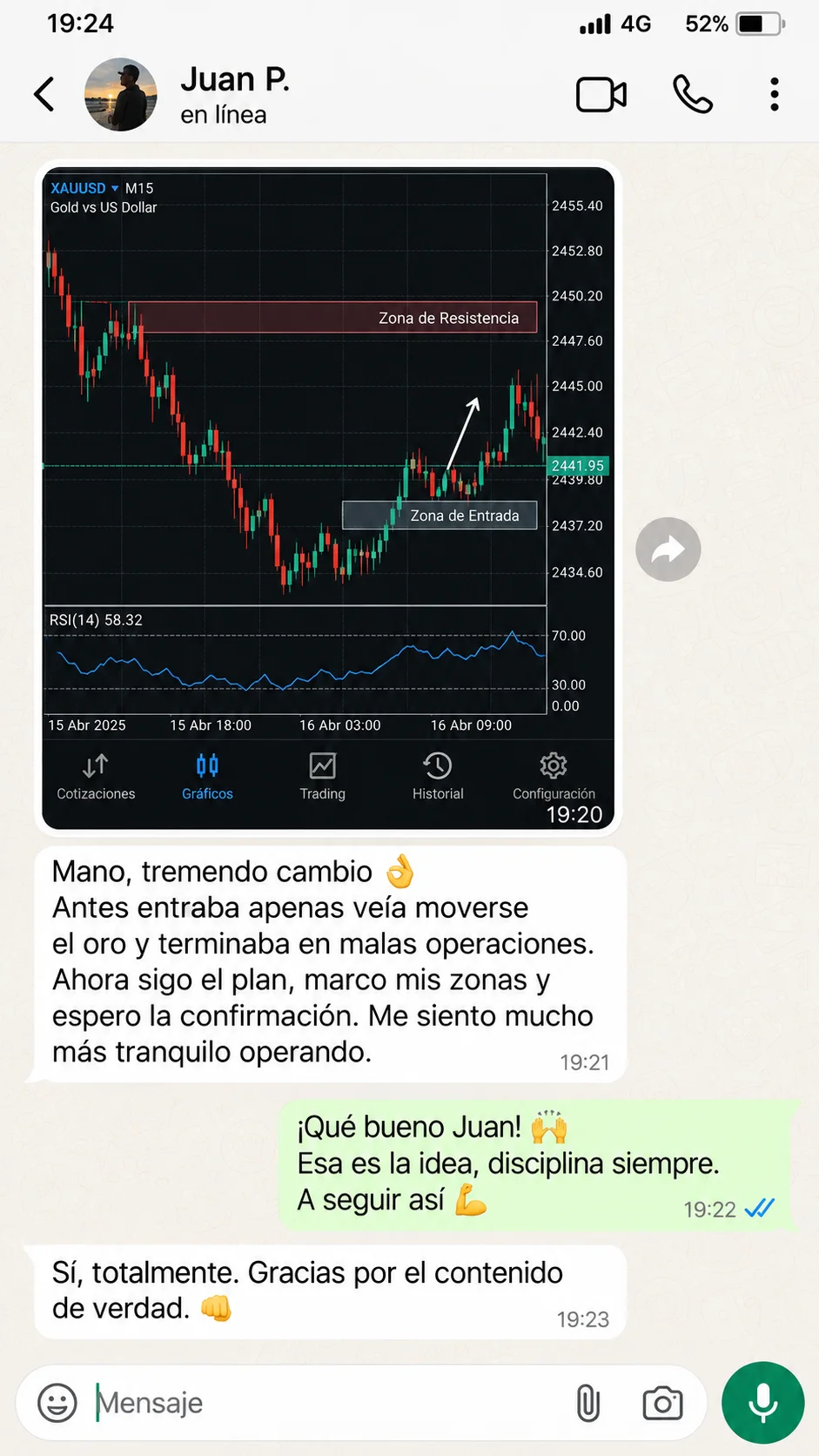 Testimonio de cliente 1 por WhatsApp