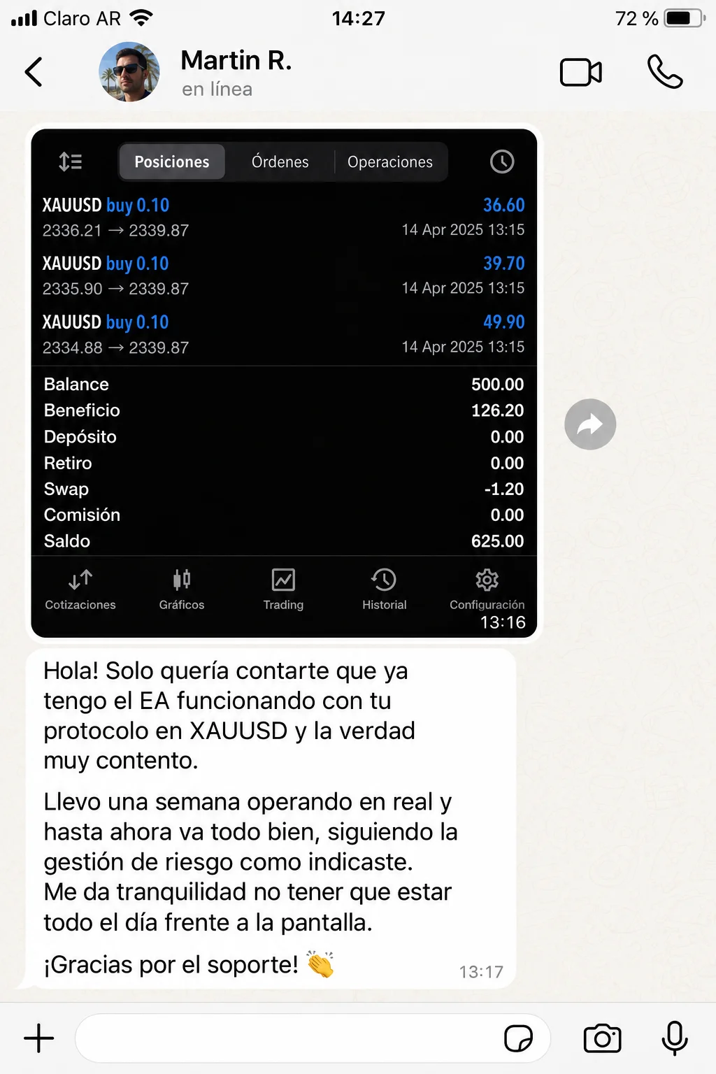 Testimonio de cliente 4 por WhatsApp